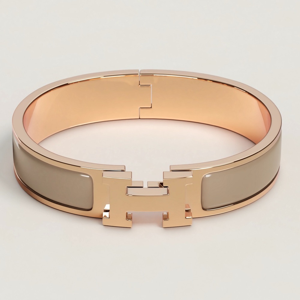Hermès Clic H Bracelet in Rose Gold and Marron Glacé
